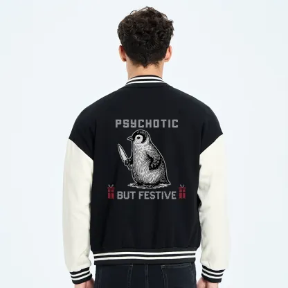 Tokyo-Tiger Overstimulated but Festive Christmas Embroidery Varsity Jacket