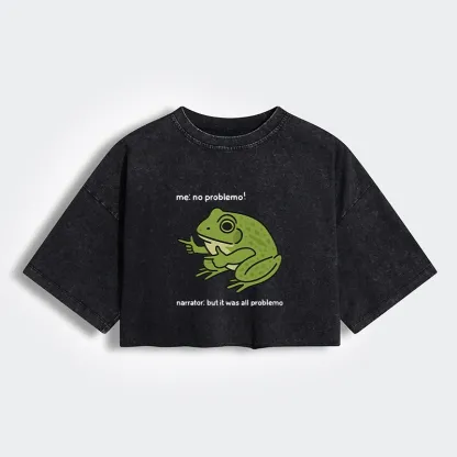 Tokyo-Tiger Stupid Frog Meme Women's Washed Crop T-Shirt