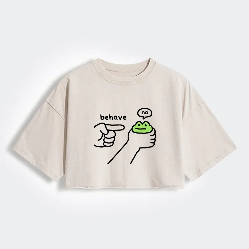 Tokyo-Tiger Dishonest Frog Women's Washed Crop T-Shirt