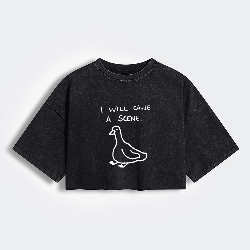 Tokyo-Tiger Stupid Goose Funny Japan Retro Women's Washed Crop T-Shirt