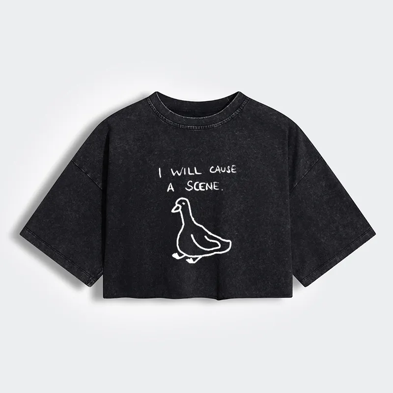 Tokyo-Tiger Stupid Goose Funny Japan Retro Women's Washed Crop T-Shirt