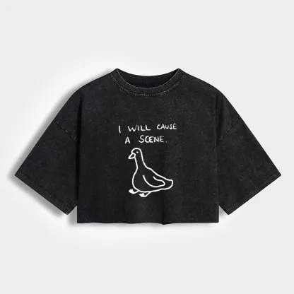 Tokyo-Tiger Stupid Goose Funny Japan Retro Women's Washed Crop T-Shirt