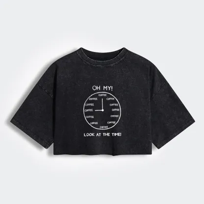 Tokyo-Tiger Coffee Time Women's Washed Crop T-Shirt