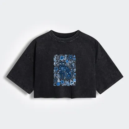 Tokyo-Tiger A Cat Among Flowers Women's Washed Crop T-Shirt