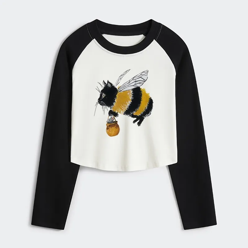 Tokyo-Tiger Catbee Funny Women's Crop Raglan T-Shirt