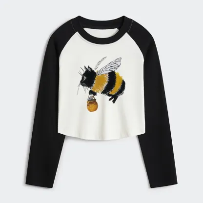 Tokyo-Tiger Catbee Funny Women's Crop Raglan T-Shirt