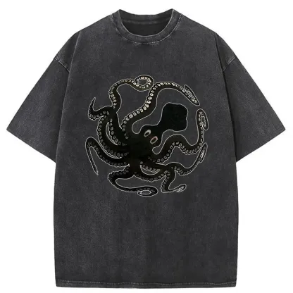 Tokyo-Tiger Octopus Surrounds Washed T-Shirt