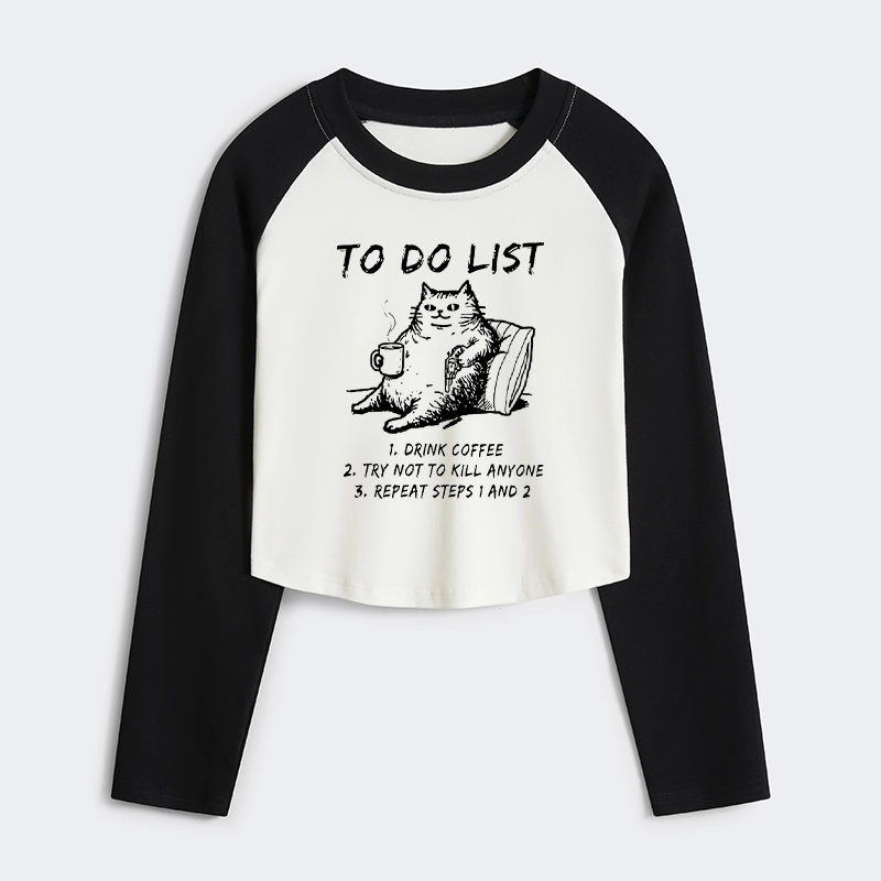 Tokyo-Tiger Cat's To-Do List Women's Crop Raglan T-Shirt