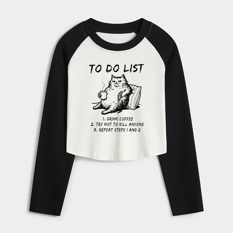 Tokyo-Tiger Cat's To-Do List Women's Crop Raglan T-Shirt