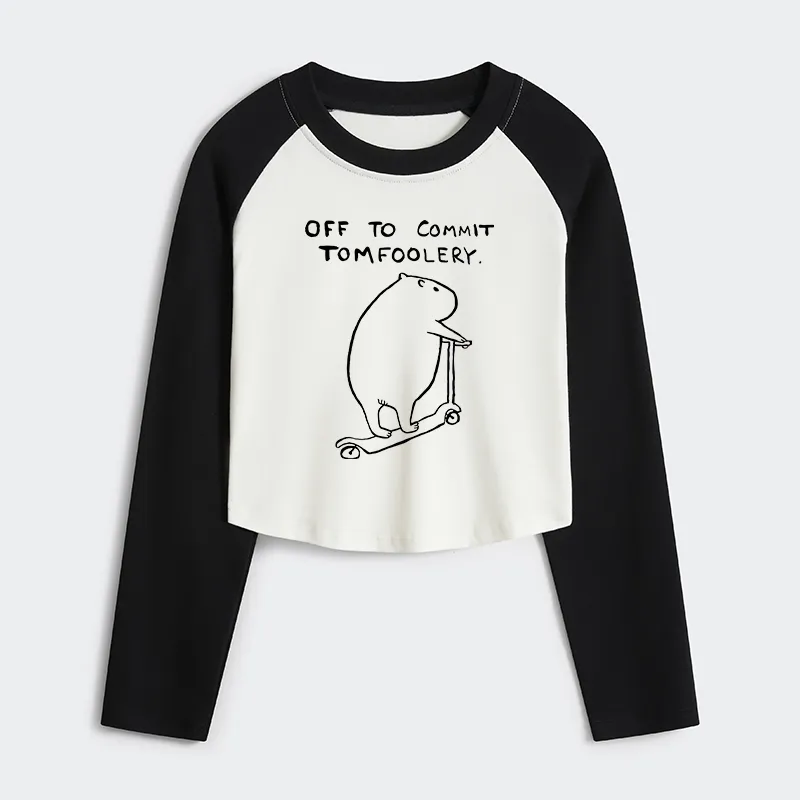 Tokyo-Tiger Capybara Is Ready To Do Something Bad Women's Crop Raglan T-Shirt