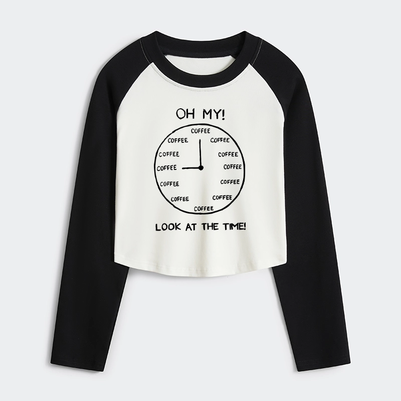 Tokyo-Tiger Coffee Time Women's Crop Raglan T-Shirt