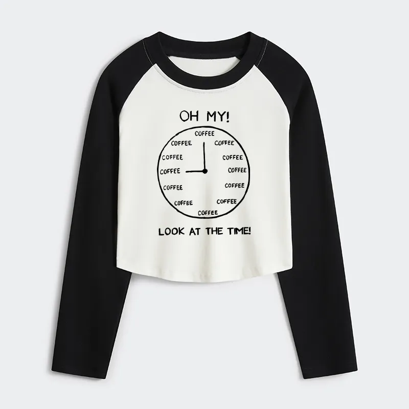 Tokyo-Tiger Coffee Time Women's Crop Raglan T-Shirt