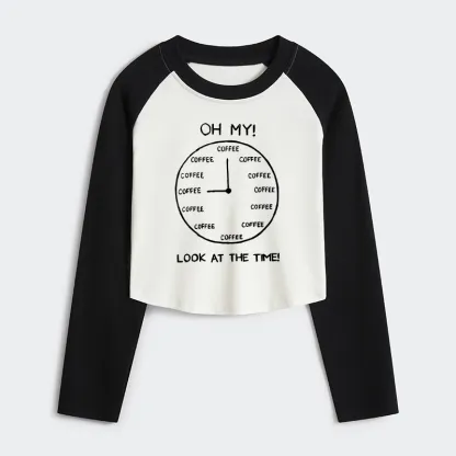 Tokyo-Tiger Coffee Time Women's Crop Raglan T-Shirt