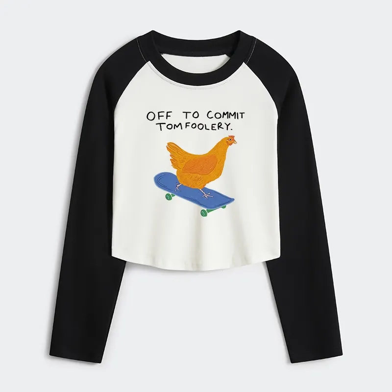 Tokyo-Tiger Chicken Was About To Do Something Bad Women's Crop Raglan T-Shirt