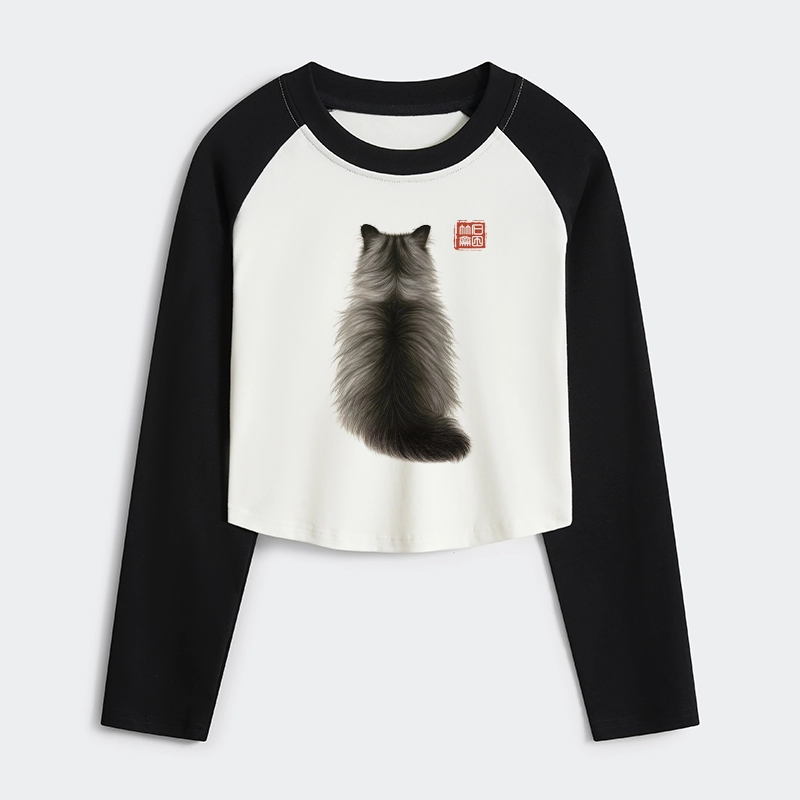 Tokyo-Tiger Cat's Back Ink Painting Women's Crop Raglan T-Shirt