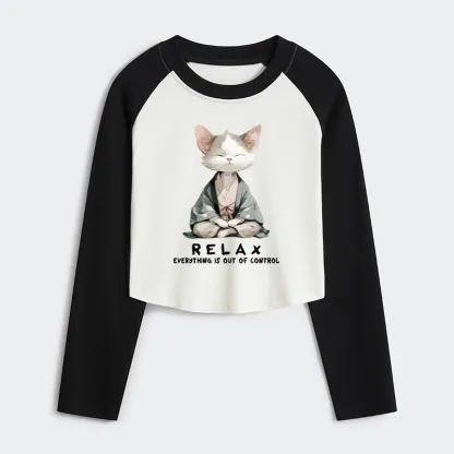 Tokyo-Tiger Zen Cat Relaxation，Everything's Out Of Control Women's Crop Raglan T-Shirt
