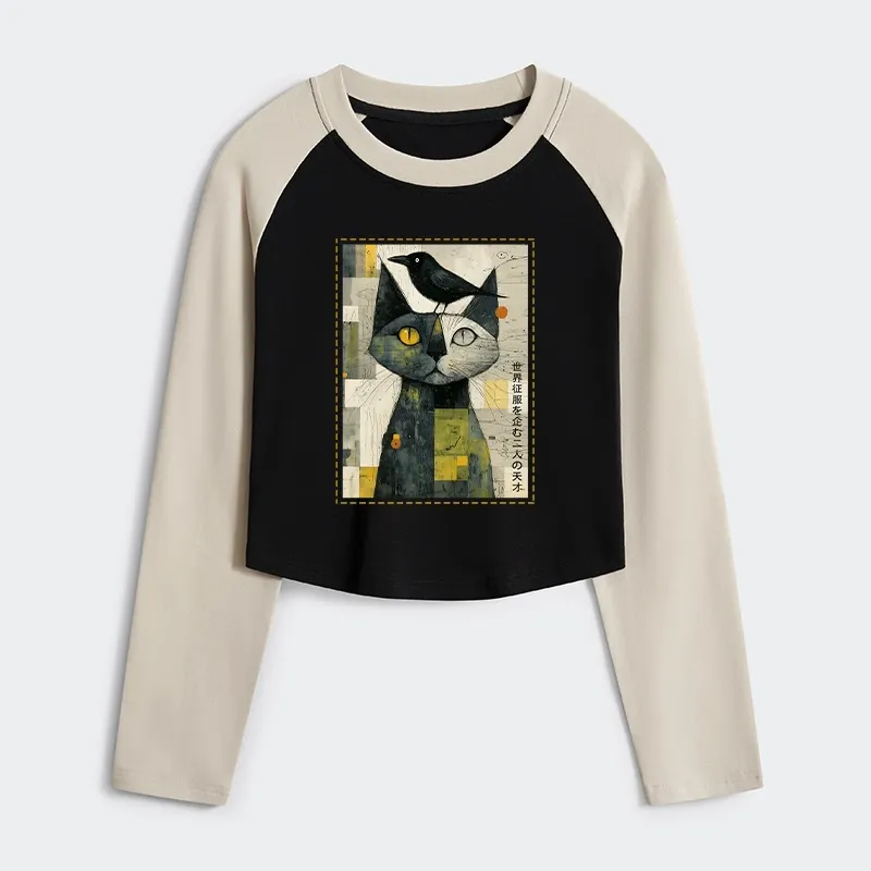 Tokyo-Tiger The Cat And The Crow Are Planning To Rule The World Women's Crop Raglan T-Shirt