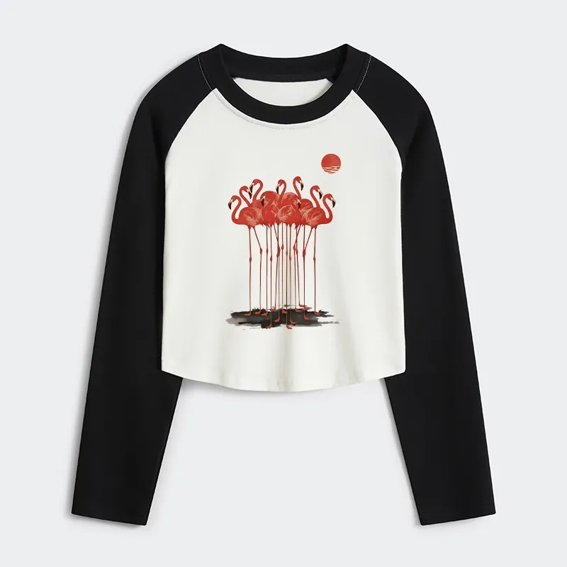 Tokyo-Tiger Flamingos at Dusk Women's Crop Raglan T-Shirt