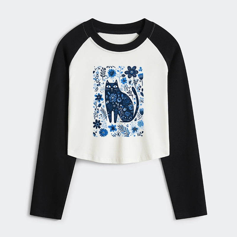 Tokyo-Tiger A Cat Among Flowers Women's Crop Raglan T-Shirt