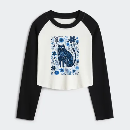 Tokyo-Tiger A Cat Among Flowers Women's Crop Raglan T-Shirt