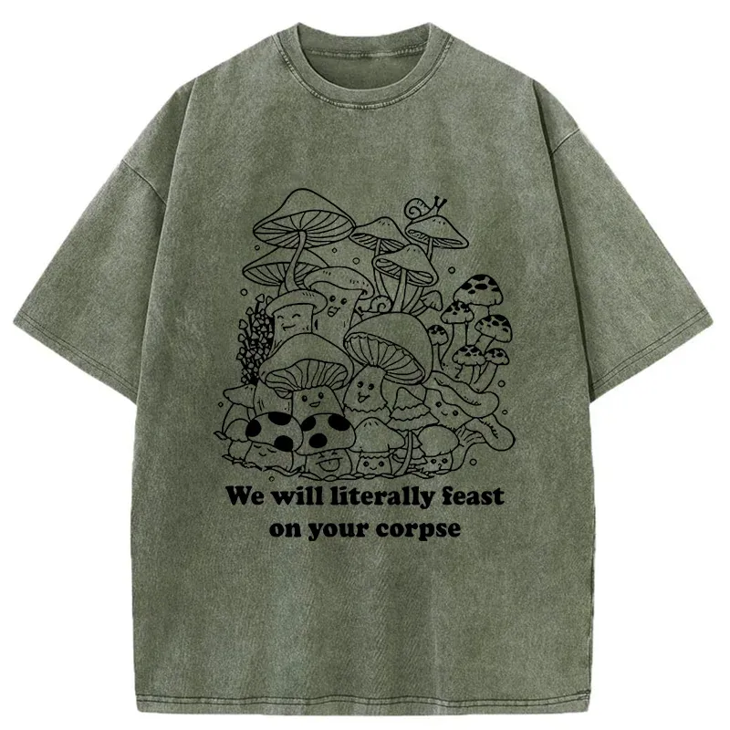 Tokyo-Tiger Funny Mushroom Washed T-Shirt Sale