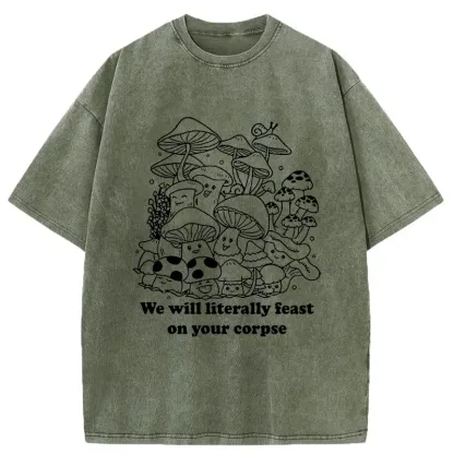 Tokyo-Tiger Funny Mushroom Washed T-Shirt