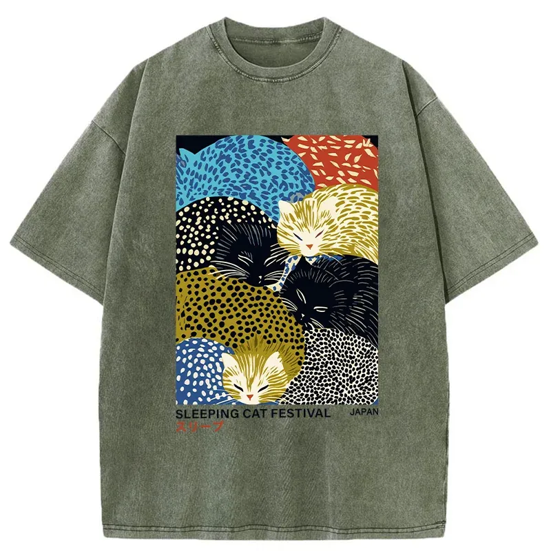 Tokyo-Tiger Cats Sleep Together Washed T-Shirt