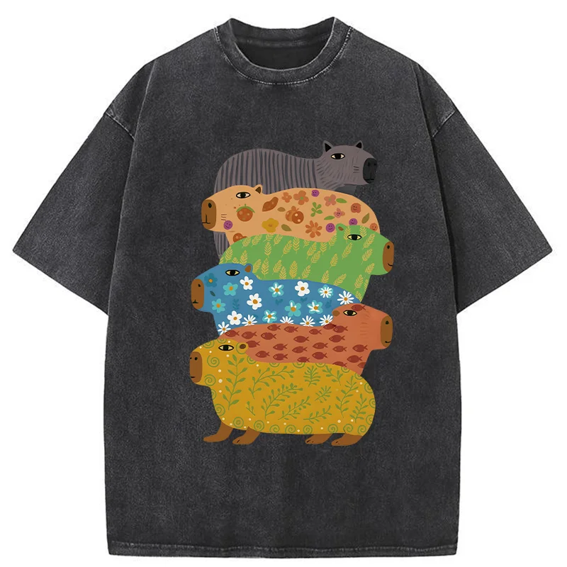 Tokyo-Tiger Colorful Capybaras Washed T-Shirt