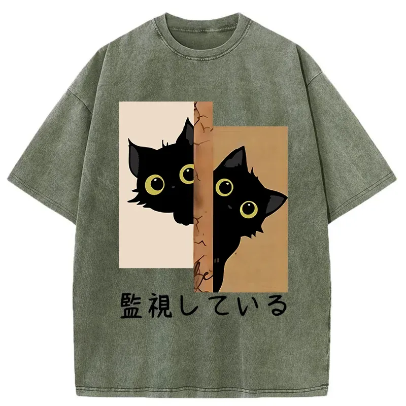 Tokyo-Tiger Cats Secretly Watching Washed T-Shirt