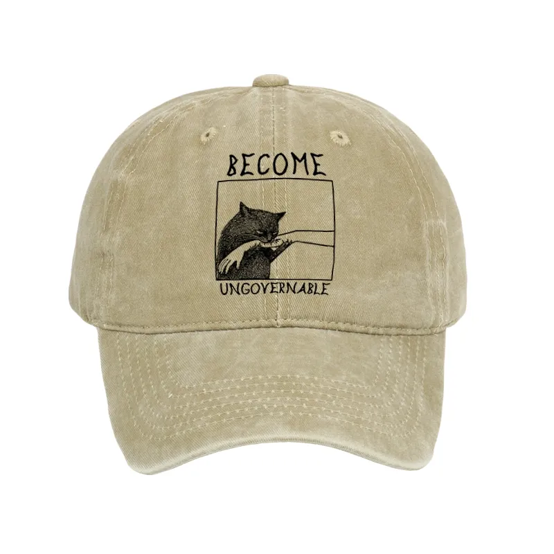 Tokyo-Tiger Cat Biting Arm Washed Cap