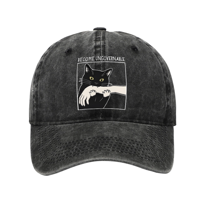 Tokyo-Tiger Black Cat Biting Washed Cap