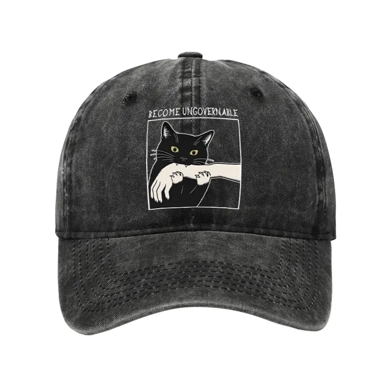 Tokyo-Tiger Black Cat Biting Washed Cap