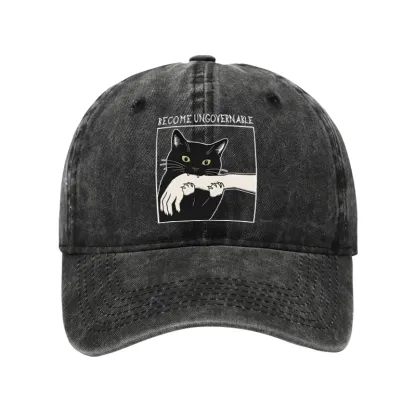 Tokyo-Tiger Black Cat Biting Washed Cap