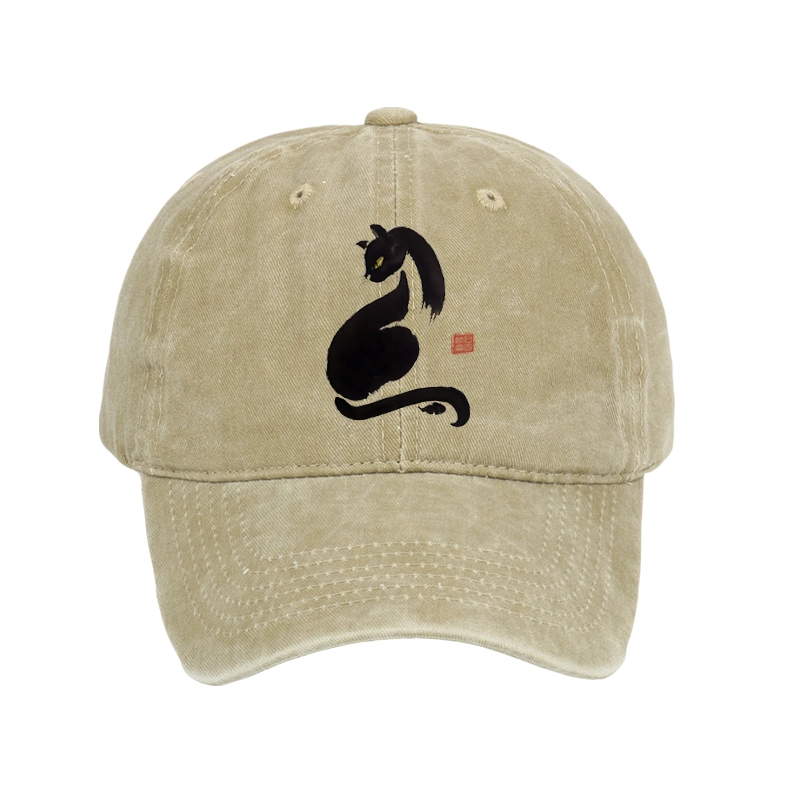 Tokyo-Tiger Elegant Black Cat Japan Washed Cap