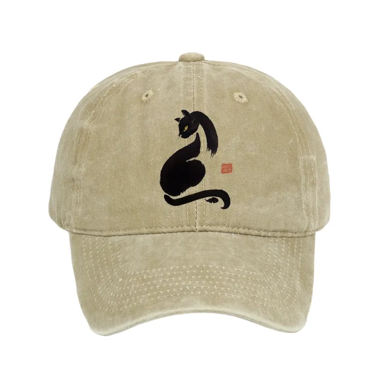Tokyo-Tiger Elegant Black Cat Japan Washed Cap