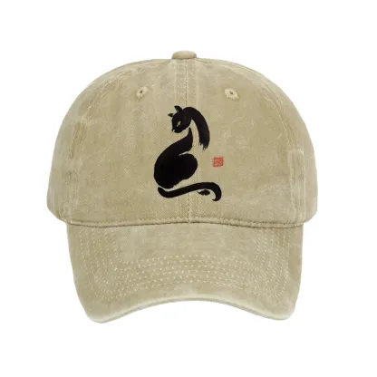 Tokyo-Tiger Elegant Black Cat Japan Washed Cap