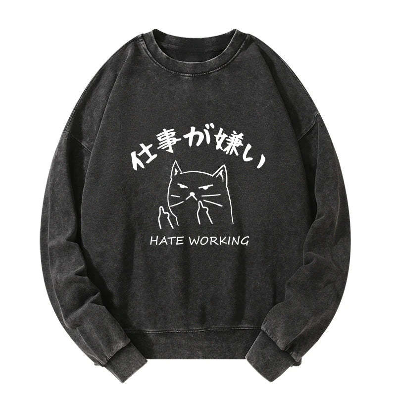 Tokyo-Tiger A Cat That Hates Work Washed Sweatshirt-tokyo-tiger