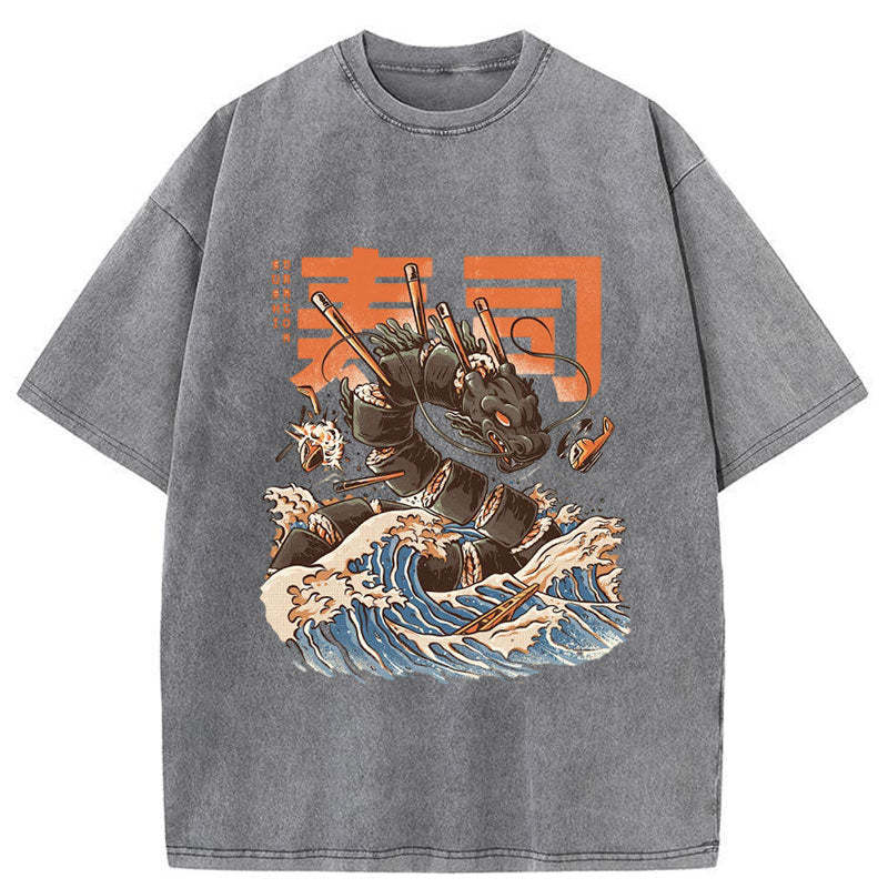 Tokyo-Tiger Great Sushi Dragon Washed T-Shirt