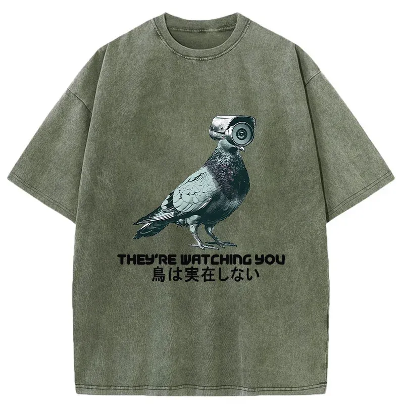 Tokyo-Tiger Birds Aren't Real Funny Washed T-Shirt