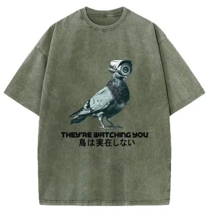 Tokyo-Tiger Birds Aren't Real Funny Washed T-Shirt