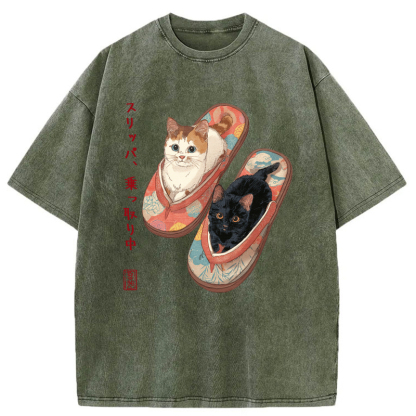 Tokyo-Tiger Slipper Kitties Washed T-Shirt