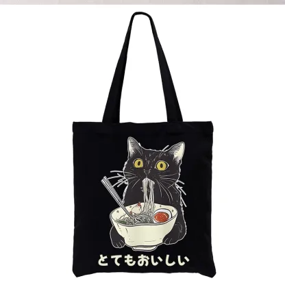Tokyo-Tiger Cats Eat Ramen Noodles Tote Bag