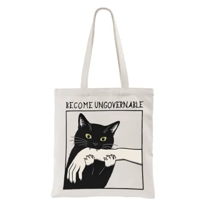 Tokyo-Tiger Black Cat Biting Tote Bag
