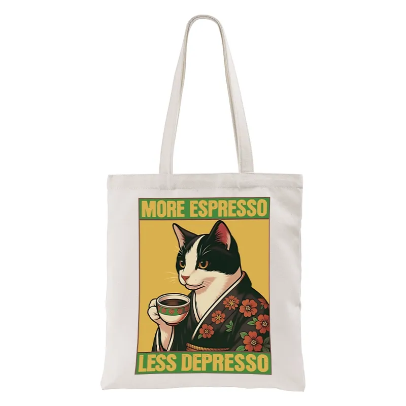 Tokyo-Tiger Tuxedo Cat Drinking Coffee Tote Bag