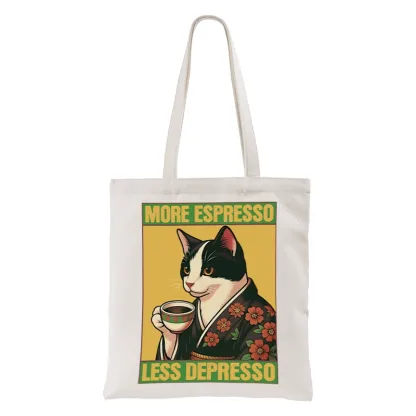 Tokyo-Tiger Tuxedo Cat Drinking Coffee Tote Bag