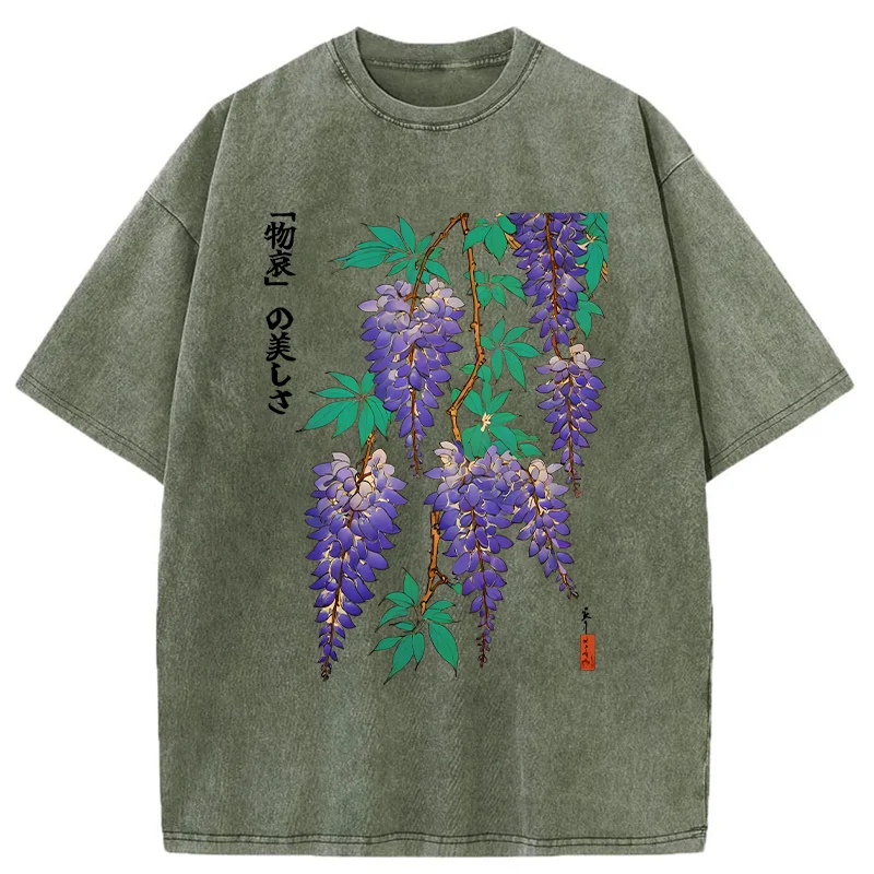 Tokyo-Tiger Wisteria Flowers Washed T-Shirt