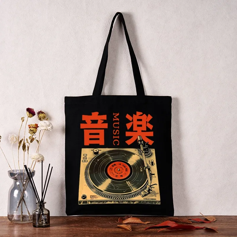 Tokyo-Tiger Retro Music Record Player Tote Bag