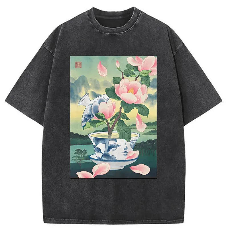 Tokyo-Tiger Fragrance Of Tea Is Like That Of Flowers Washed T-Shirt