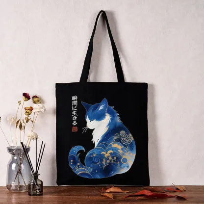 Tokyo-Tiger Retro Zen Cat: Living the Present Tote Bag