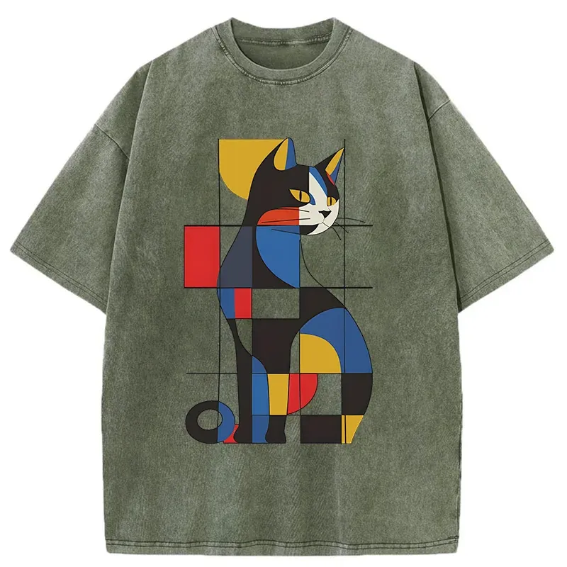 Tokyo-Tiger Mondrian Cat Washed T-Shirt Sale